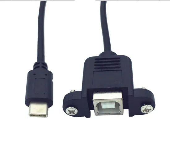 Customized OEM ODM Manufactory Spring Coiled USB Type C to USB Type B Female Panel Mount Locking Cable Cord 