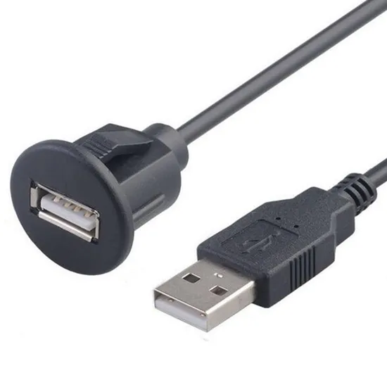 USB 2.0 Panel Flush Mount Extension Cable with Buckle for Car Truck Boat Motorcycle Dashboard 